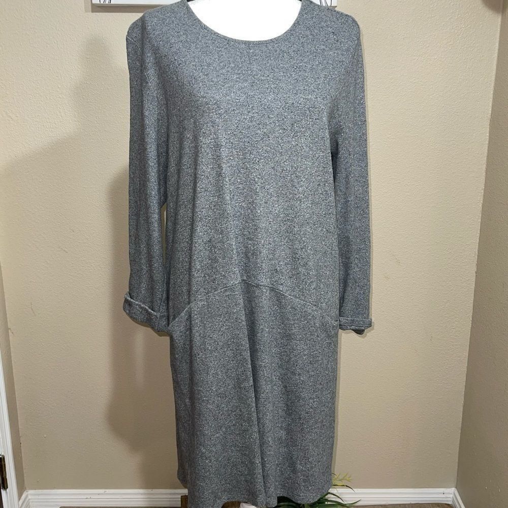 Pure J Jill Tunic Dress Gray Long Sleeve Pockets Shift Cotton Knit